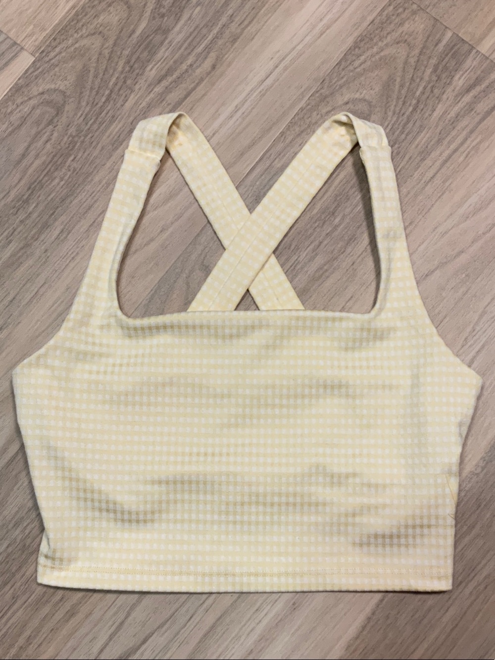 Nike Light Yellow Gingham Crisscross Back Crop Top
